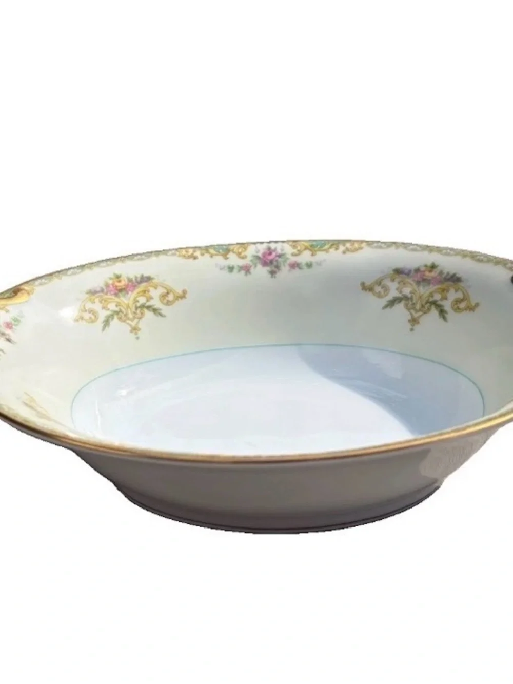 Noritake White Porcelain Serving Bowl with Pink Floral and Gold Trim